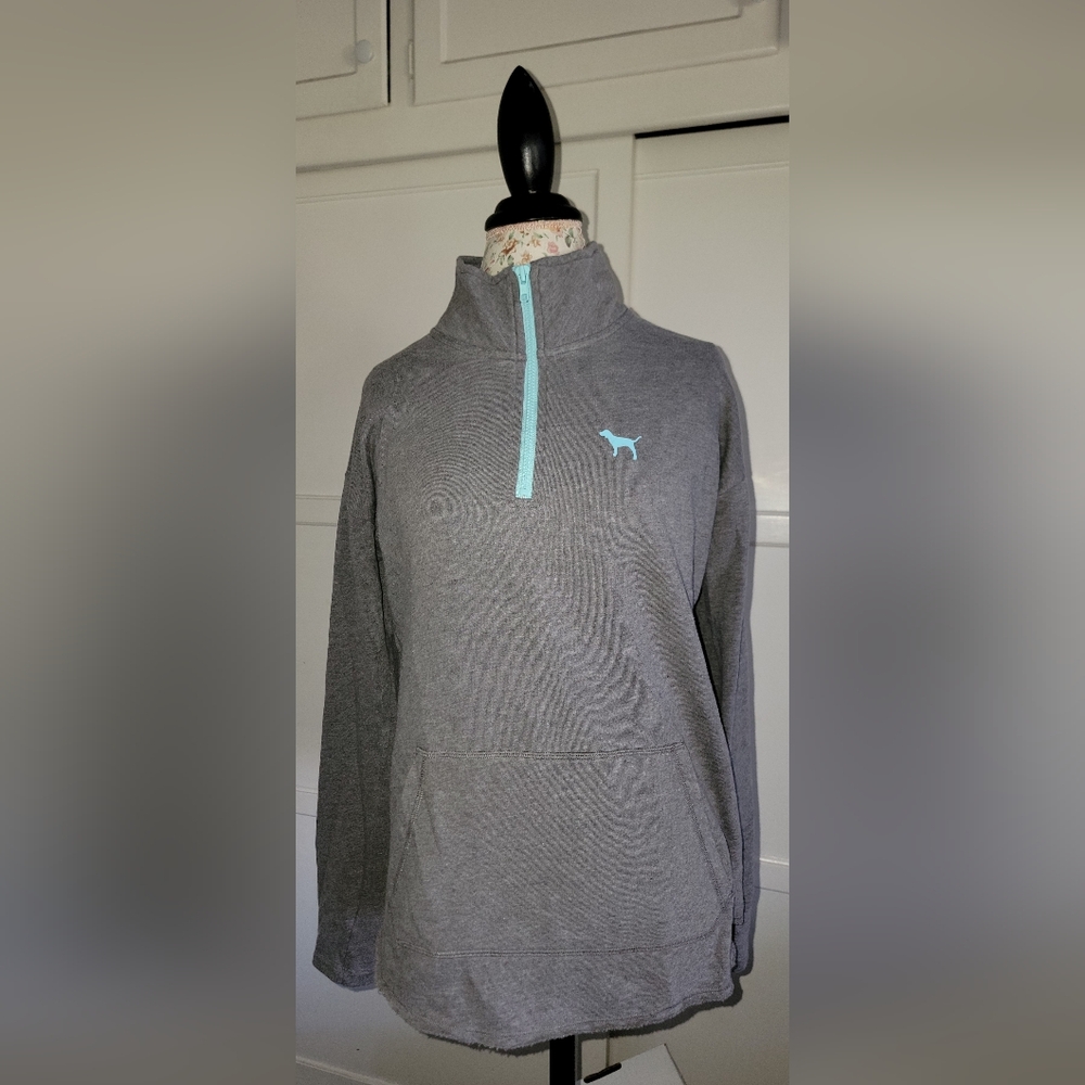Victoria's Secret Gray Sweatshirt with Blue Zip Size Medium